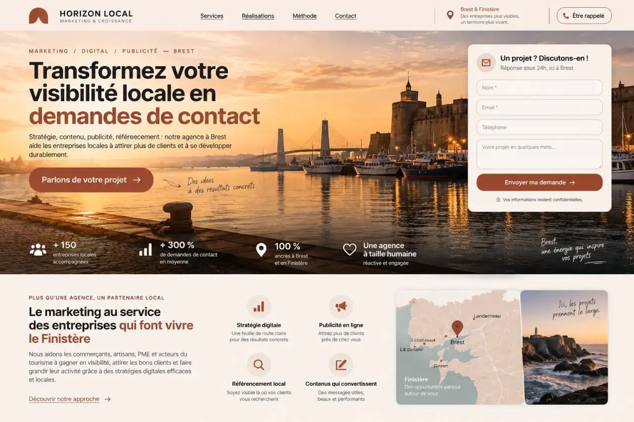 Un site internet à Brest qui transforme les visites locales en demandes de contact
