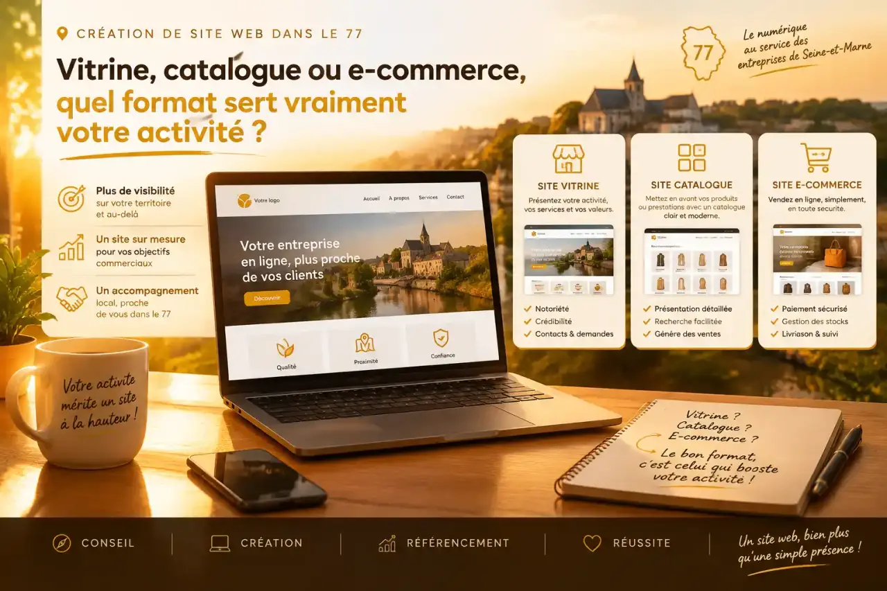 Création de site web dans le 77 : vitrine, catalogue ou e-commerce, quel format sert vraiment votre activité ?