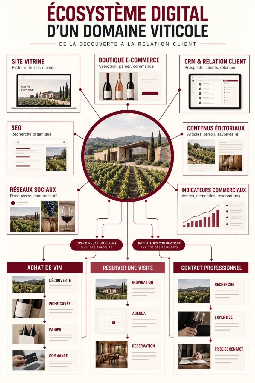 Agence digitale vins : schéma des services et parcours numériques d’un domaine viticole