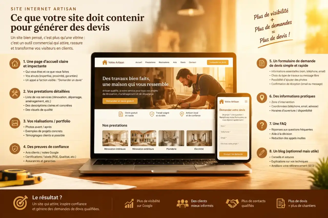 Création site internet artisan : ce que le site doit contenir pour générer des devis