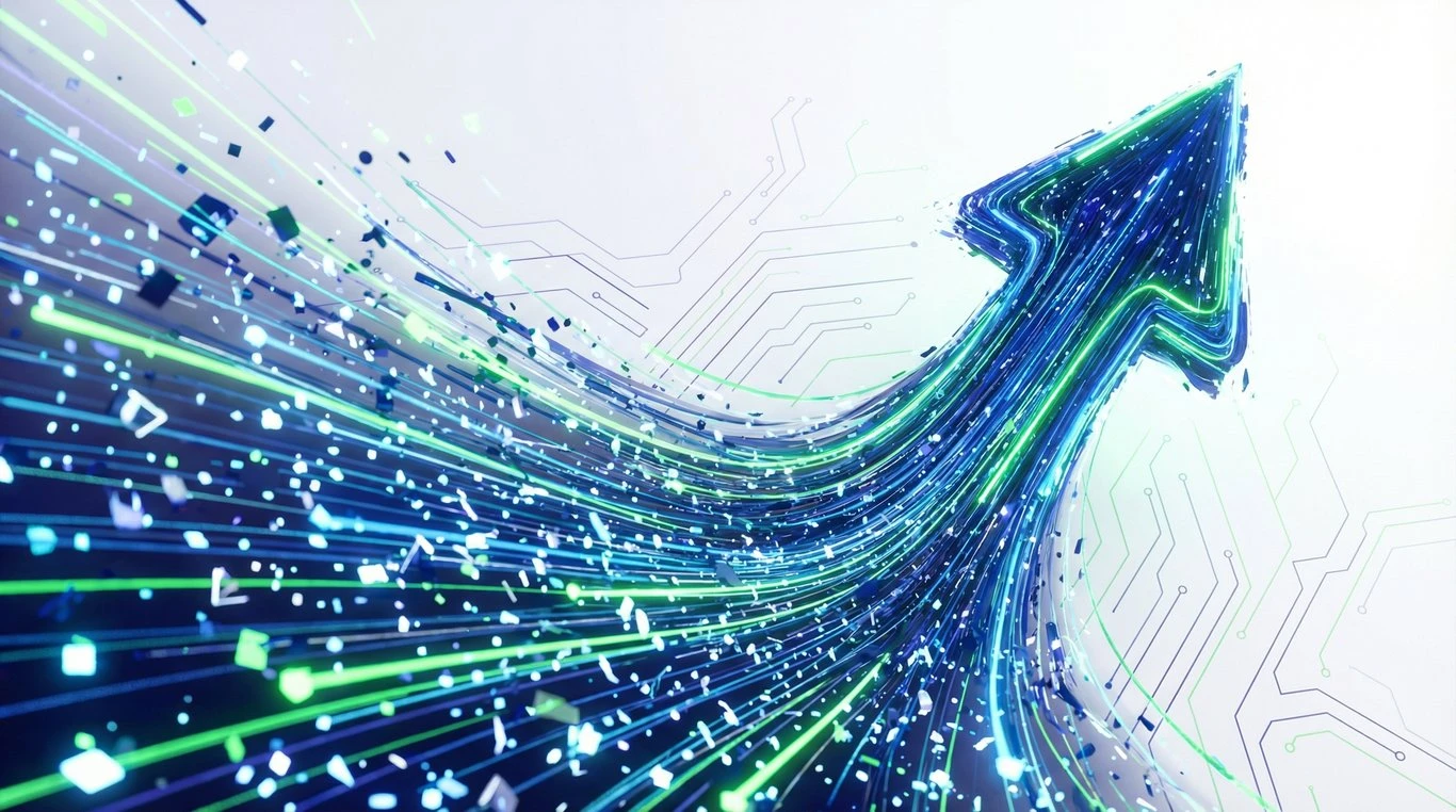 Flux de données numériques convergeant vers la croissance