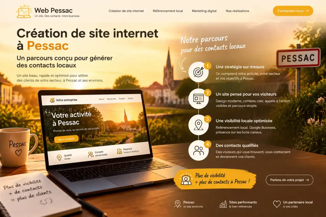 Création de site internet à Pessac : un parcours conçu pour générer des contacts locaux