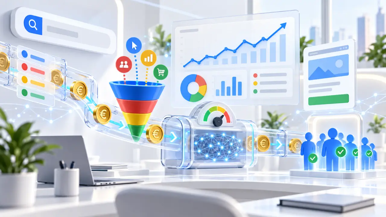 Tableau de bord illustrant la performance et la maîtrise d'un budget Google Ads